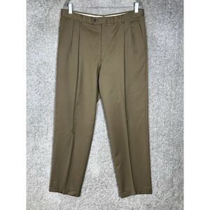Hart Schaffner Marx Gold Pleated Cuffed Hem Dress Pants Mens Size 36x32 USA Made
